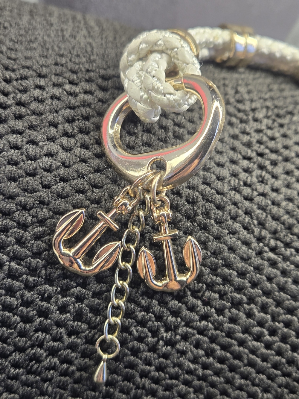 Nautical Anchor Charm Key & Card Holder - Gold and White